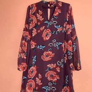Burgundy Floral Long sleeve dress